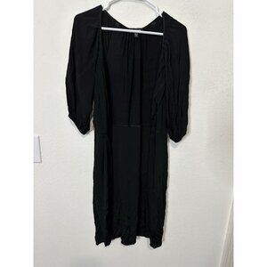 Bebe Black Front Wrap Long Balloon Sleeve Midi Dress Size Medium USA